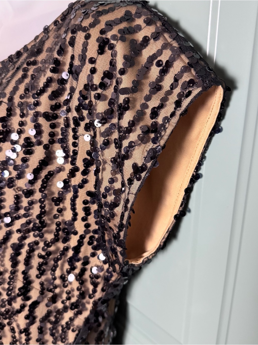 Laundry by Design Sequin Cocktail Dress Black Nude Medium - Picture 5 of 8